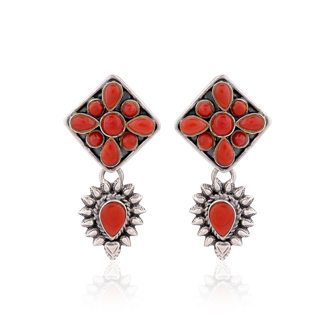 Crimson Coral Sterling Silver Earring