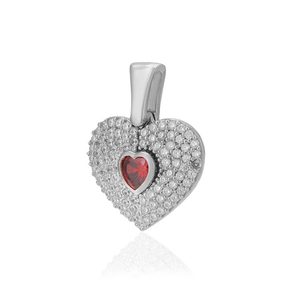 925 Crimson Heart Rhodium Plated Luminous White Heart Pendants