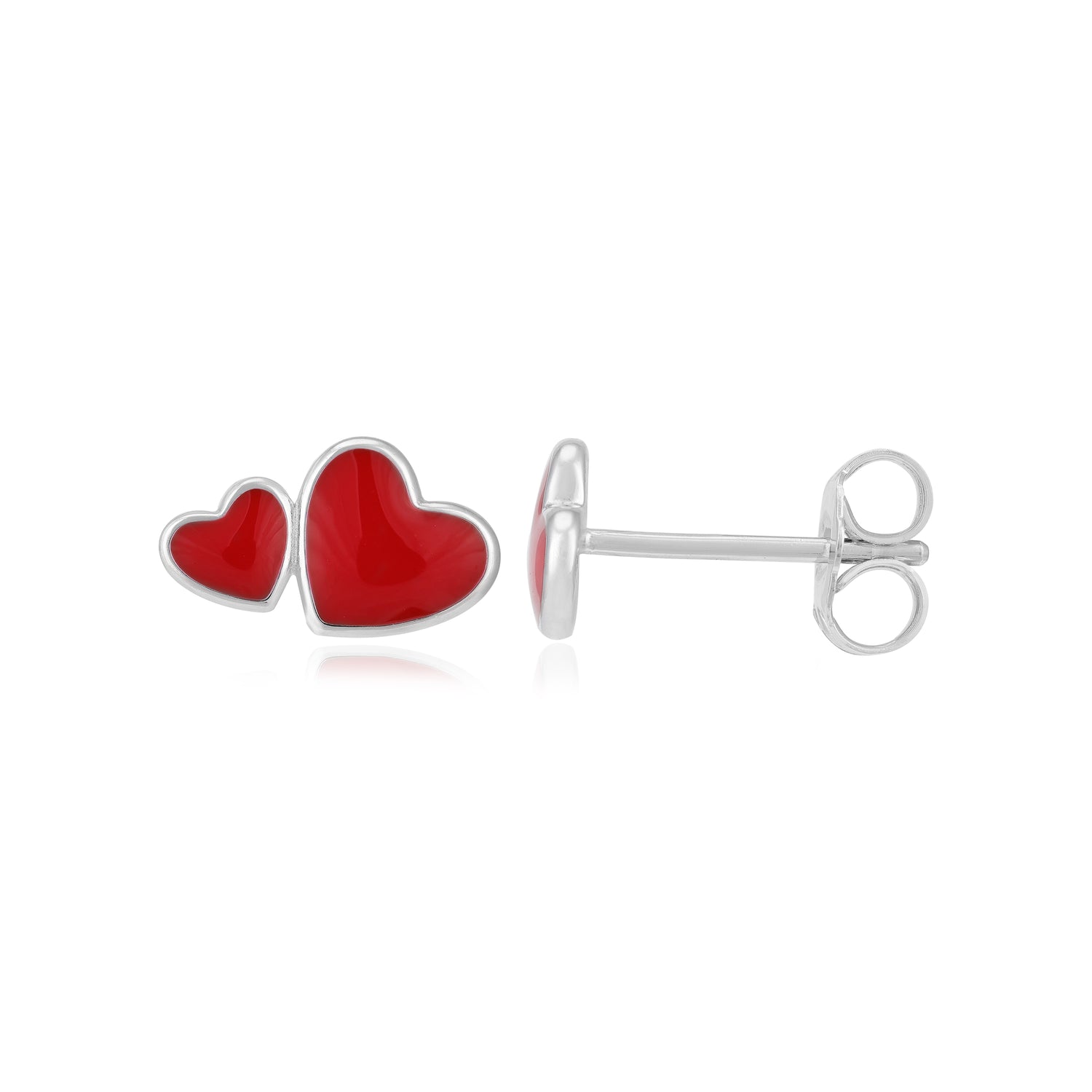 Crimson Love 925 Rhodium Dual Heart Studs