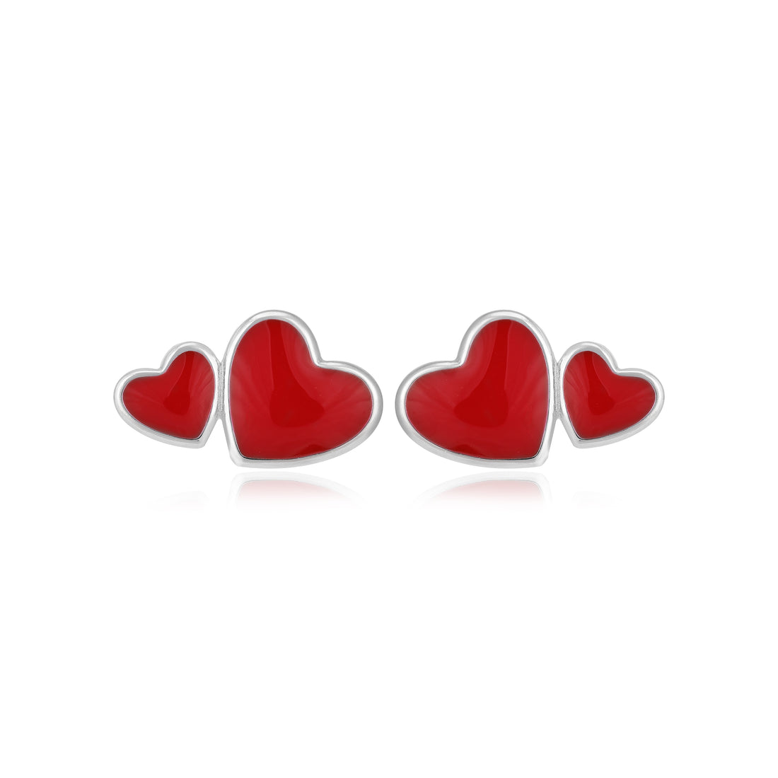 Crimson Love Rhodium Plated Dual Heart Studs