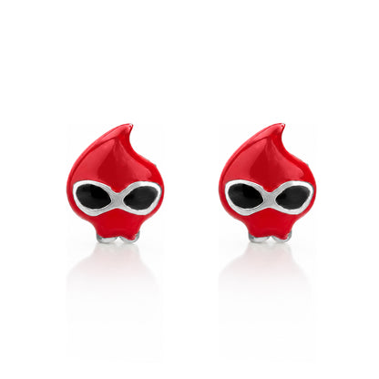 Crimson Ninja Flame Mascot Silver Earrings
