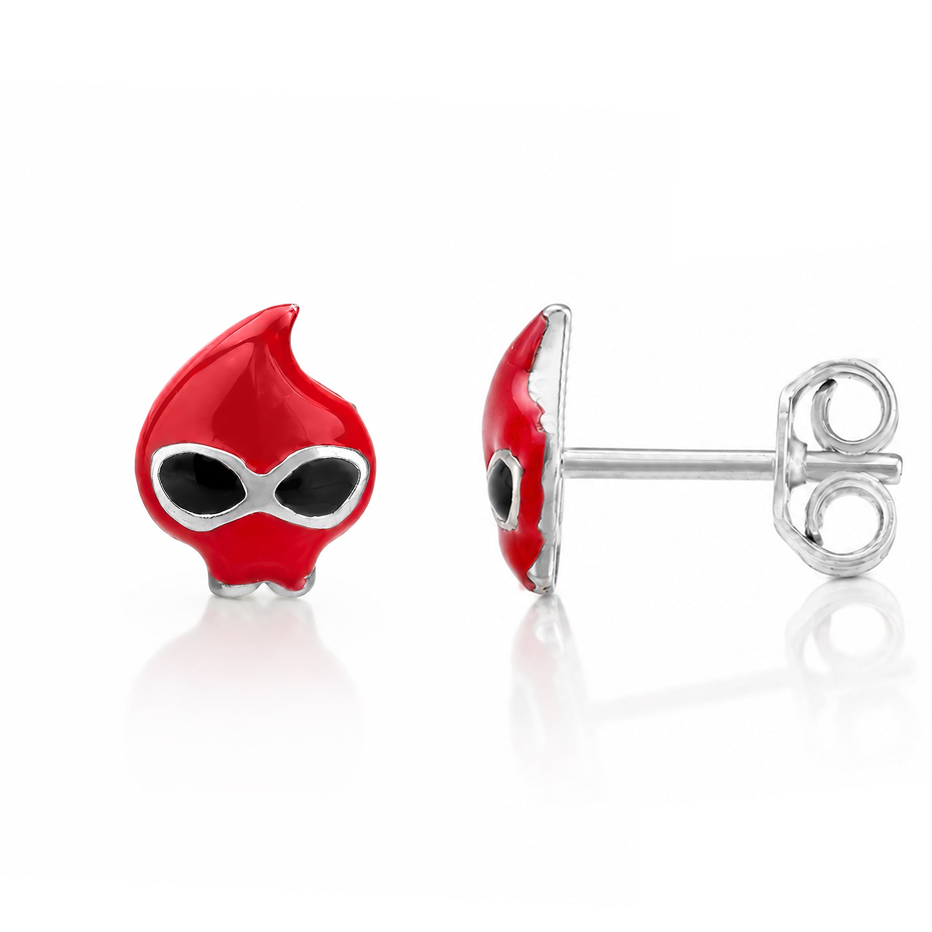 Crimson Ninja Flame Mascot Silver Earrings