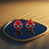 Crimson Ninja Flame Mascot Silver Earrings