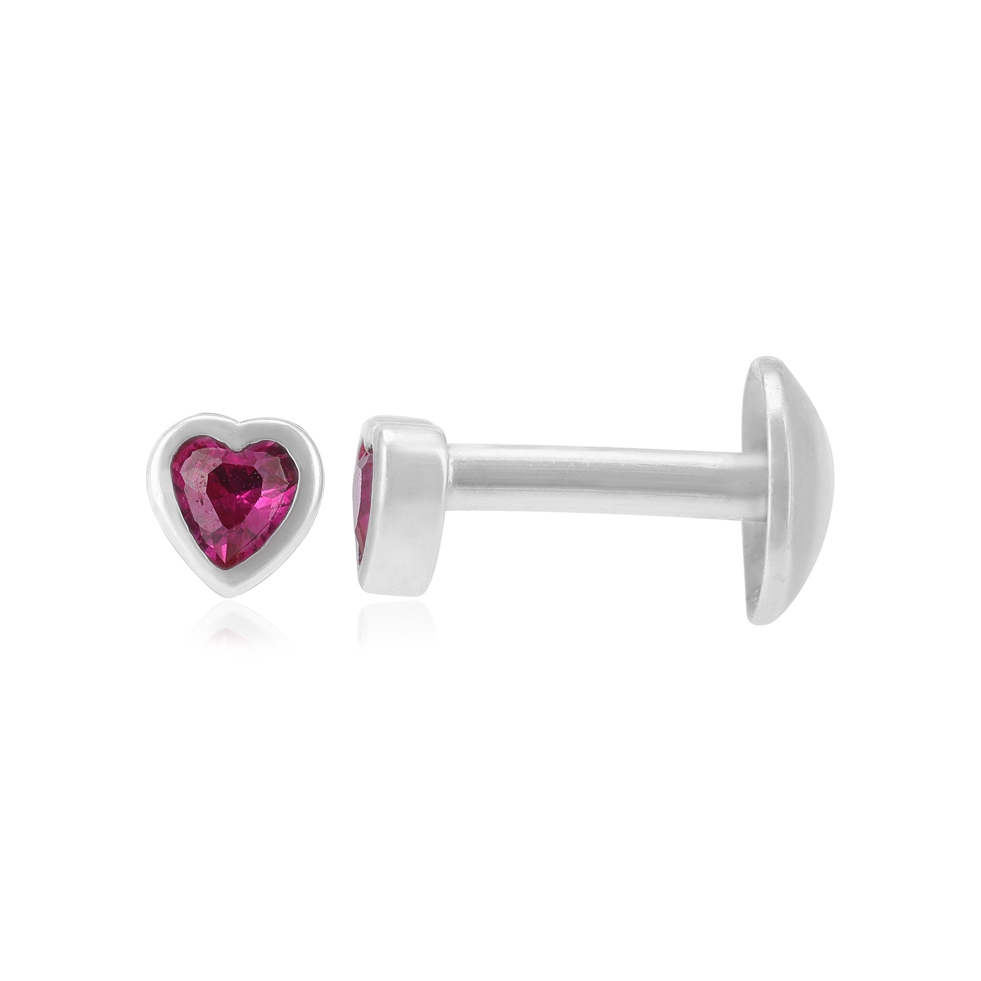 Crimson Red Heart Rhodium Plated 925 Studs