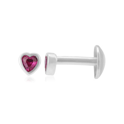 Crimson Red Heart Rhodium Plated 925 Studs