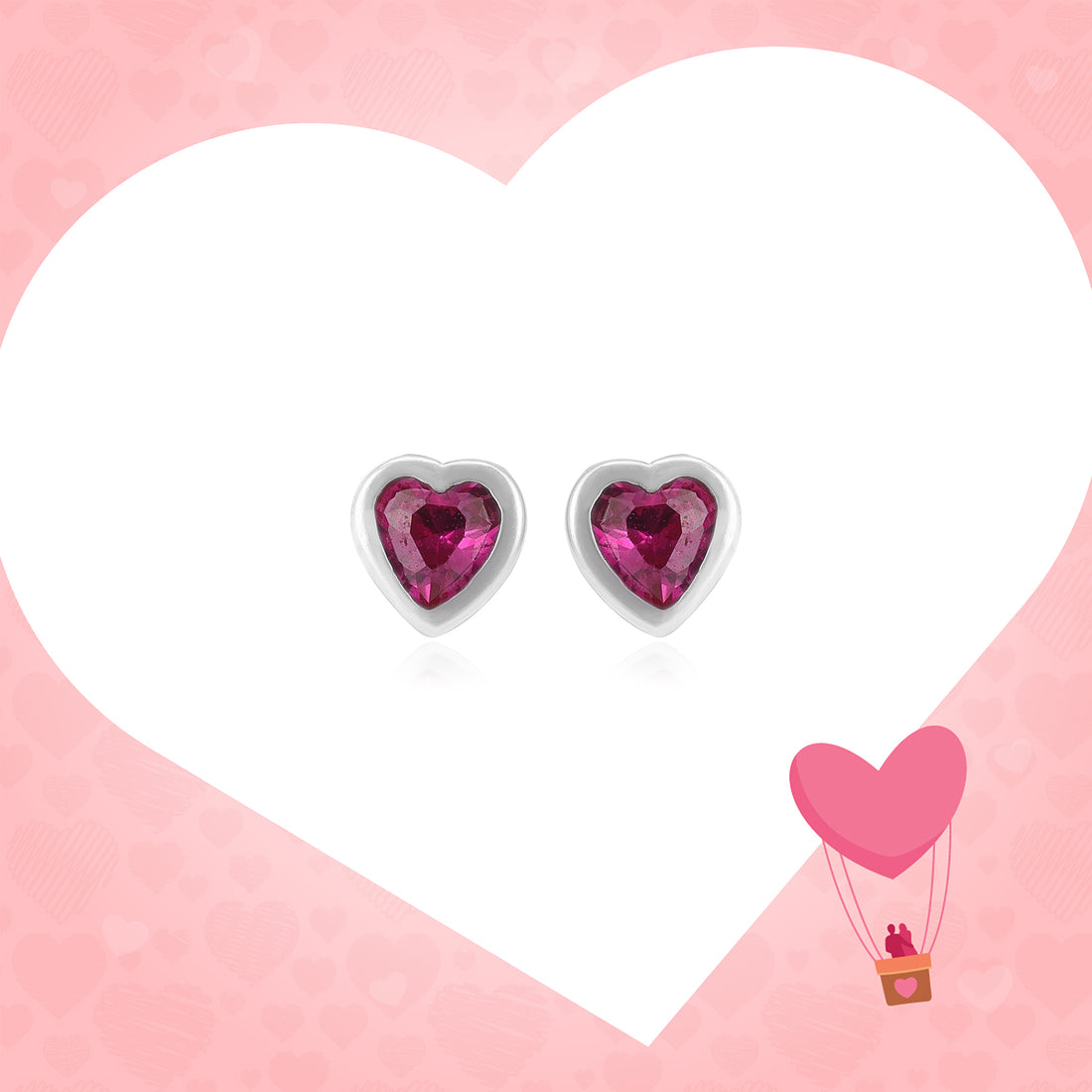 Crimson Red Heart Rhodium Plated 925 Studs