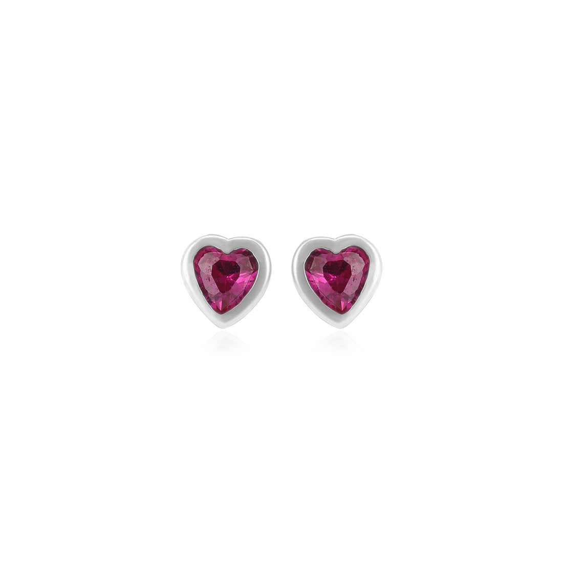 Crimson Red Heart Rhodium Plated 925 Studs