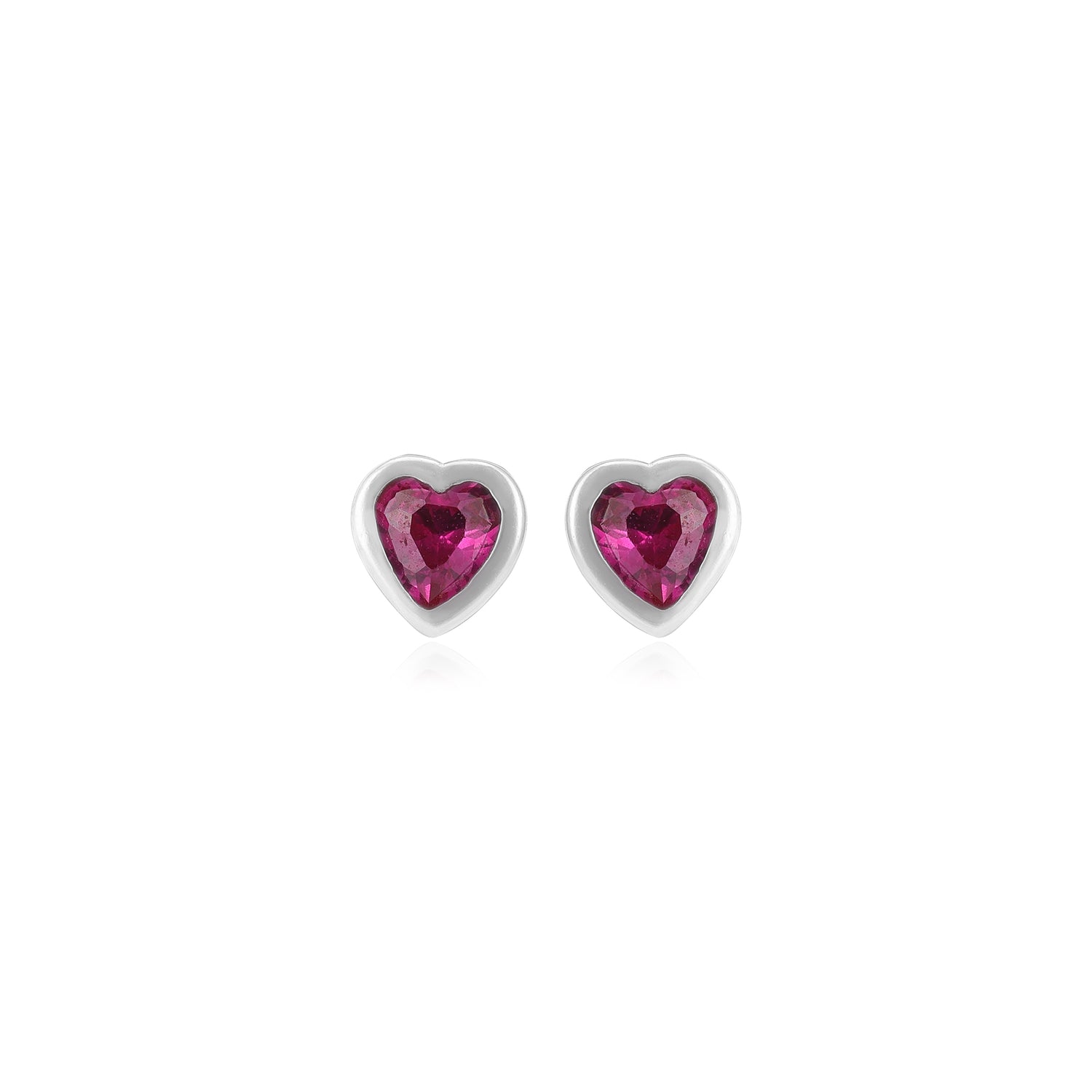 Crimson Red Heart Rhodium Plated 925 Studs