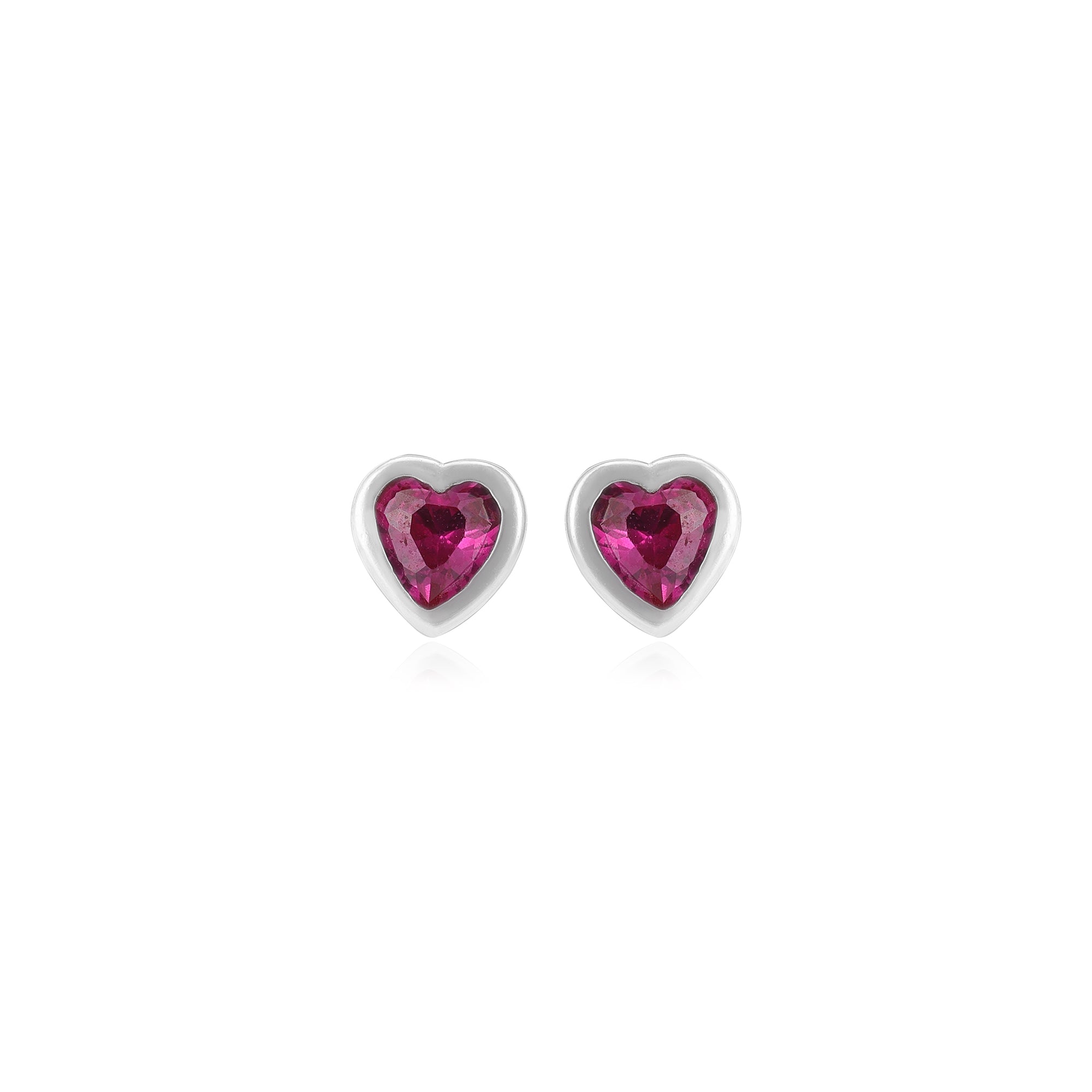 Crimson Red Heart Rhodium Plated 925 Studs