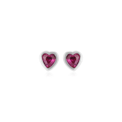 Crimson Red Heart Rhodium Plated 925 Studs