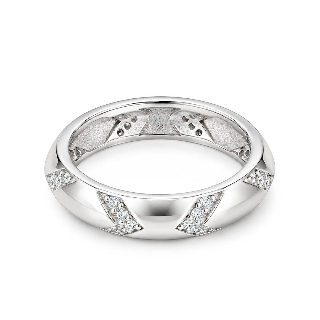 Criss-Cross Pave Diamond Cut Sterling Silver Ring