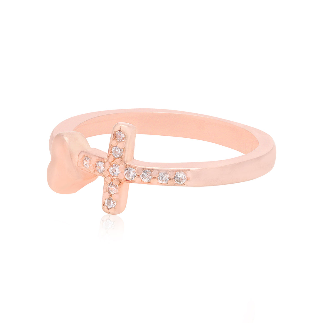 Cross Heart Rose Gold Plated 925 Dual Symbol Rings