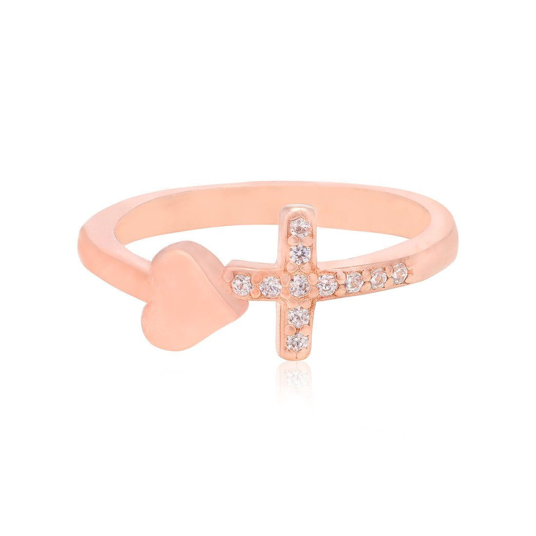 Cross Heart Rose Gold Plated 925 Dual Symbol Rings