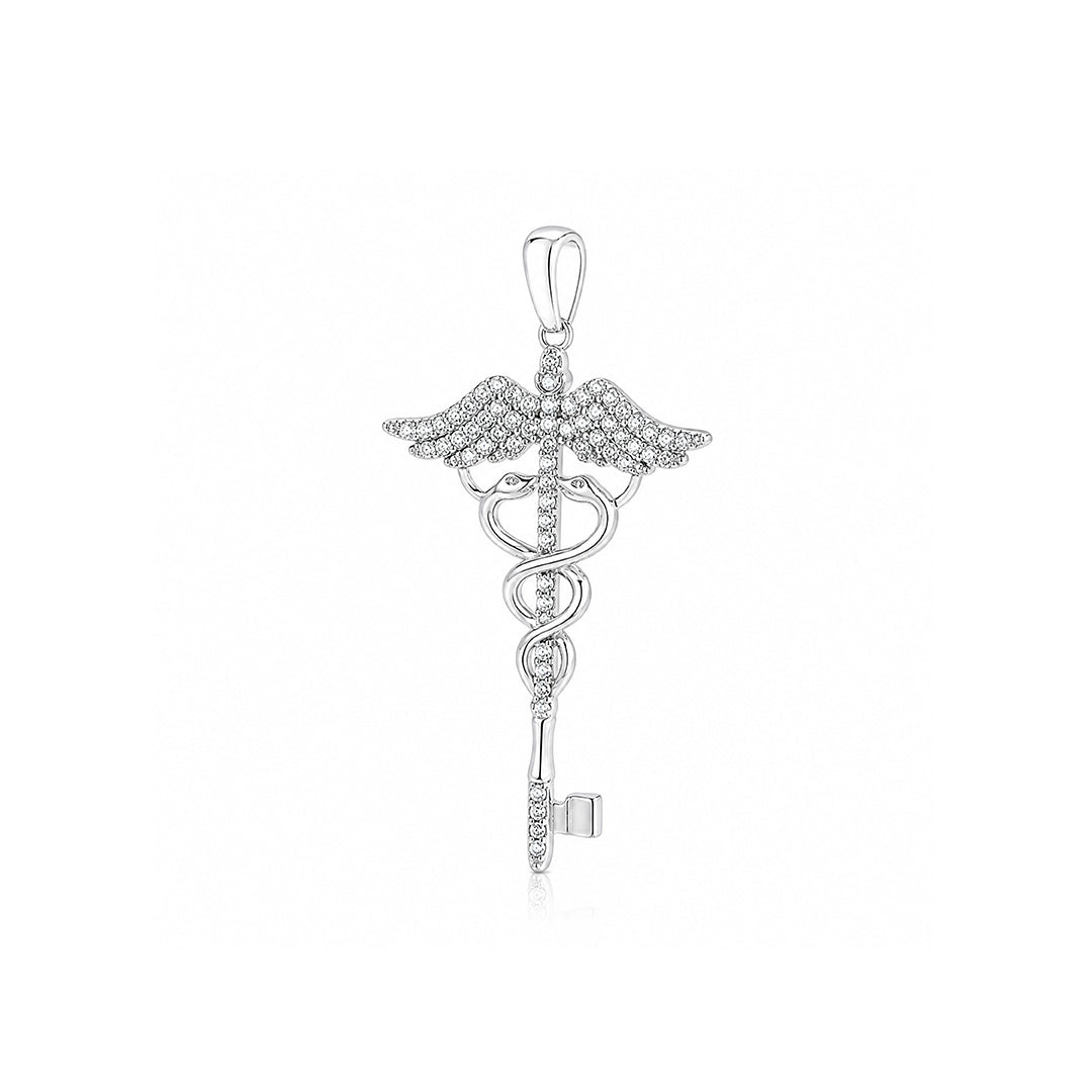Crystal Caduceus Medical 925 Sterling Silver Pendant for Women