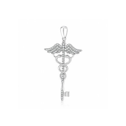 Crystal Caduceus Medical 925 Sterling Silver Pendant for Women
