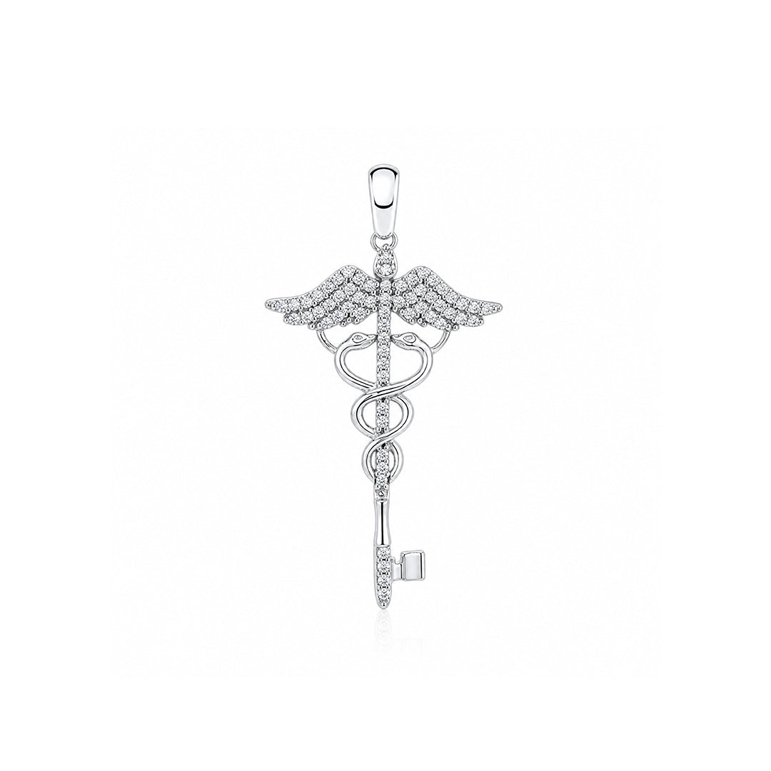 Crystal Caduceus Medical 925 Sterling Silver Pendant for Women