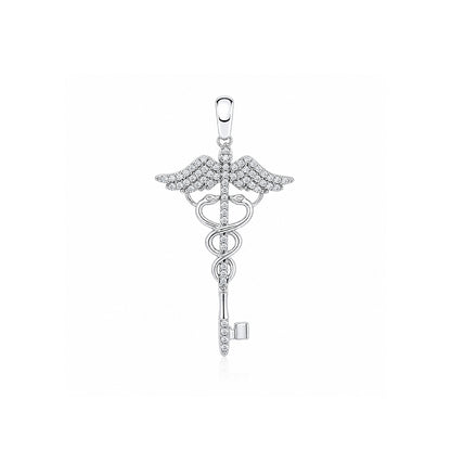 Crystal Caduceus Medical 925 Sterling Silver Pendant for Women