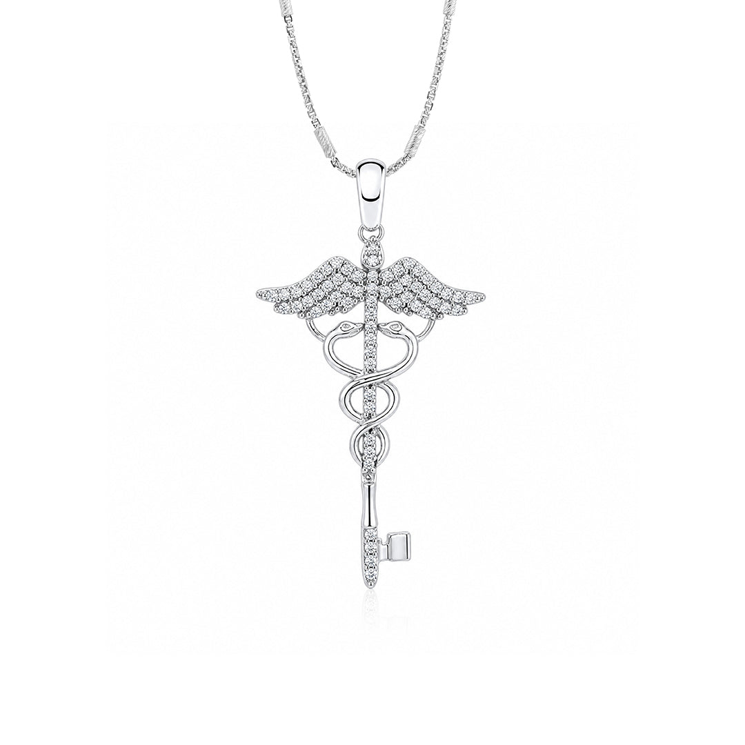 Crystal Caduceus Medical 925 Sterling Silver Pendant for Women