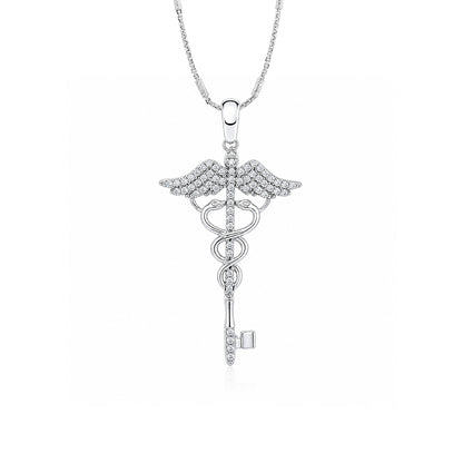 Crystal Caduceus Medical 925 Sterling Silver Pendant for Women