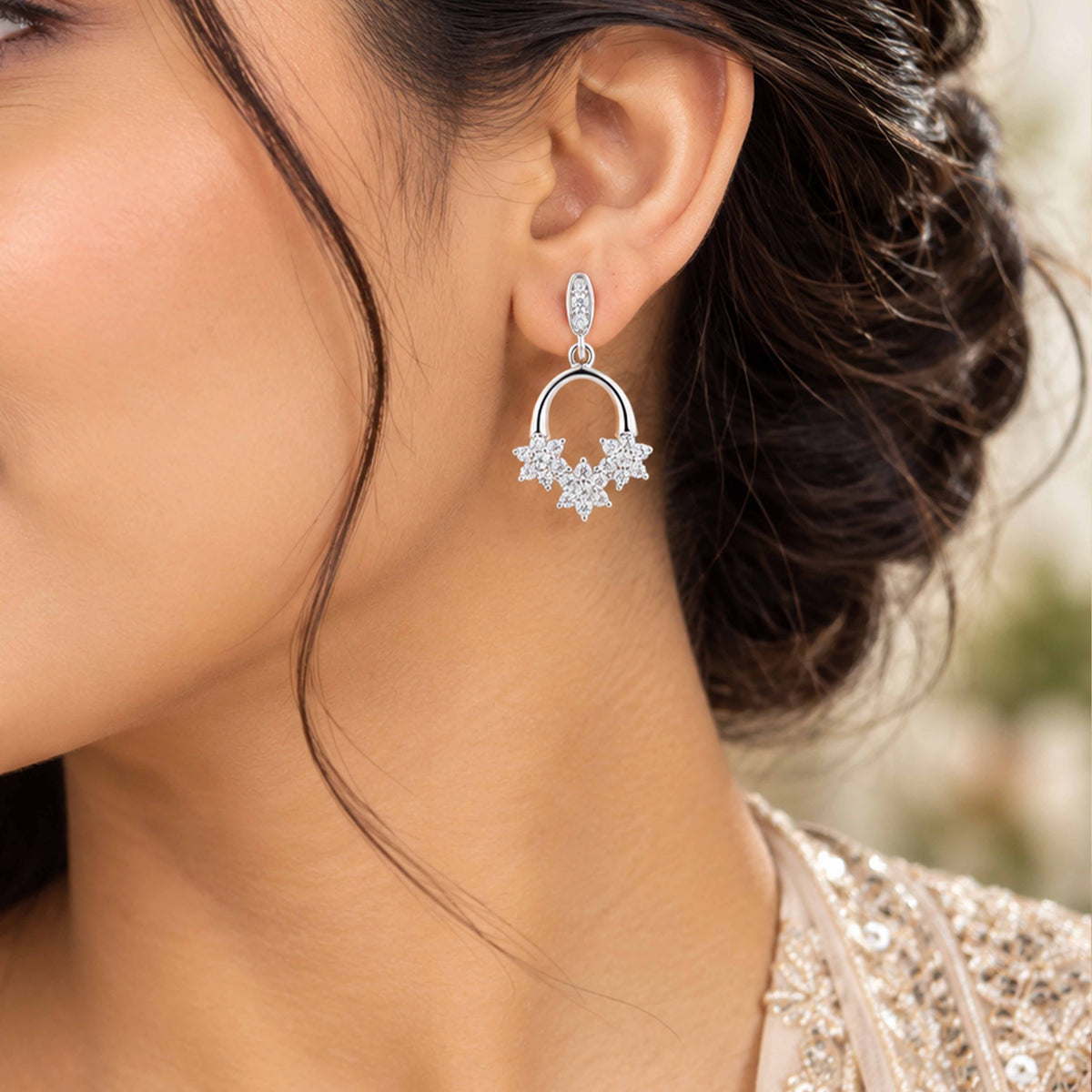Crystal Floral Drop Sterling Silver Earring