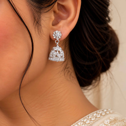 Crystal Jhumka Floral Sterling Silver Earring