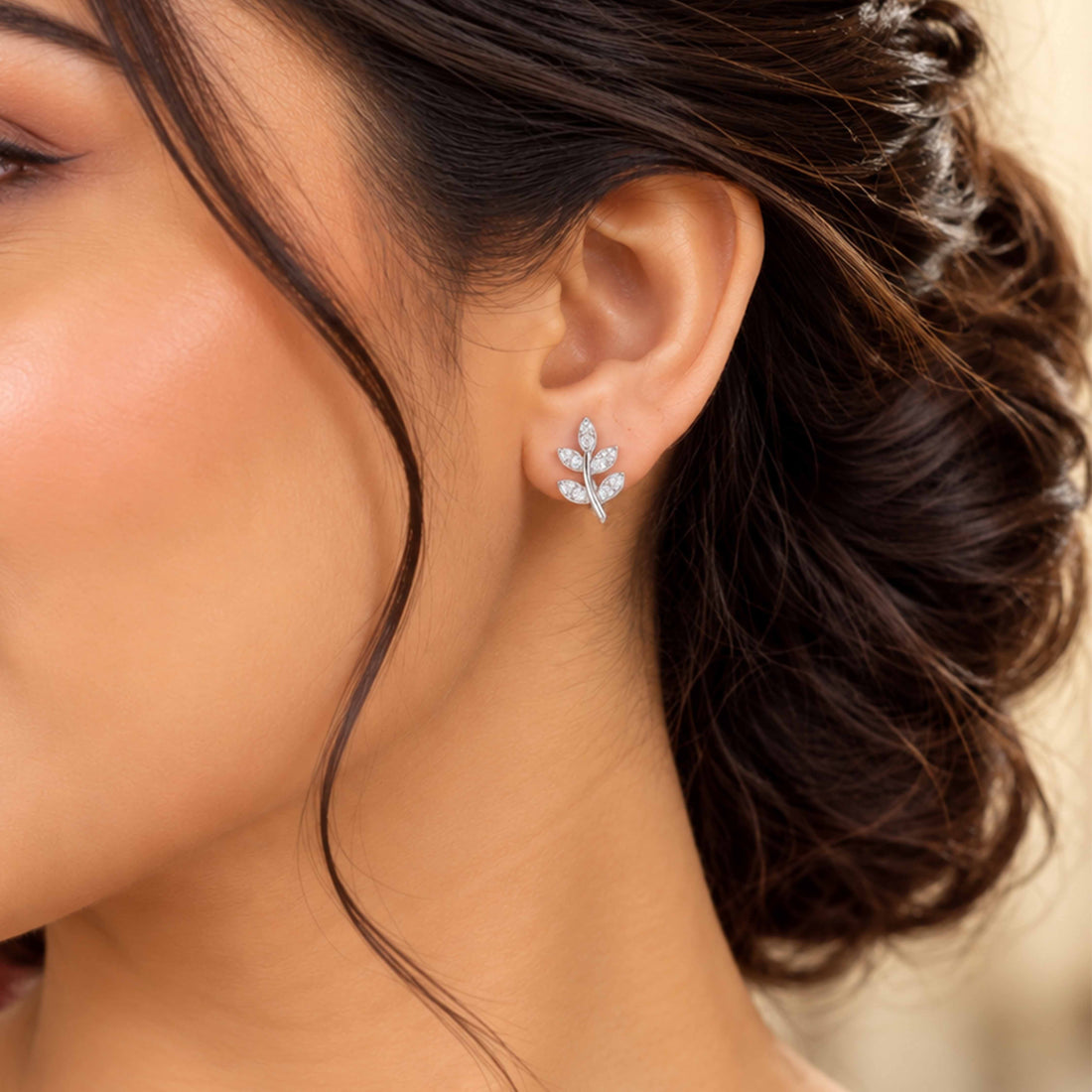 Crystal Leaf Sterling Silver Studs