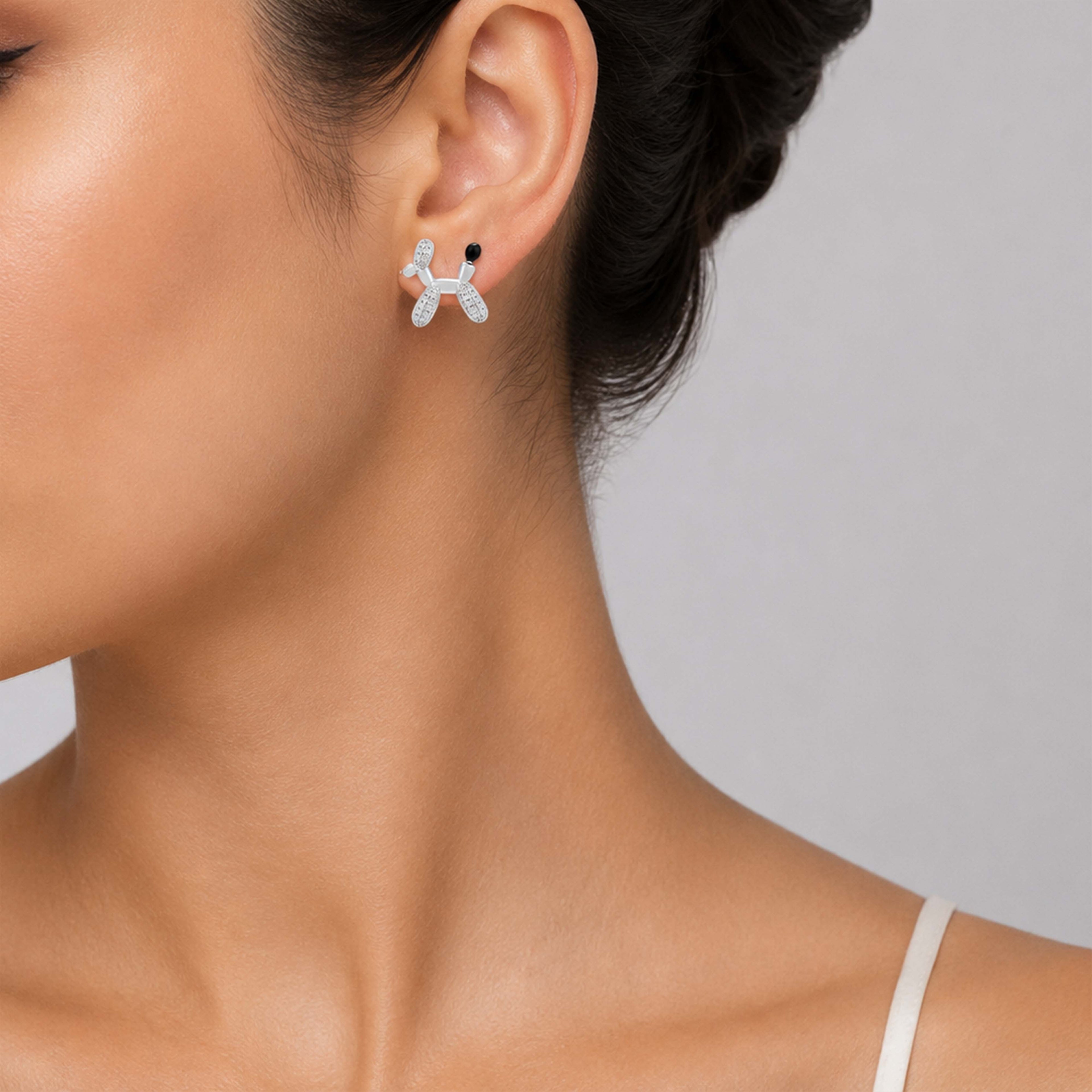 Crystal Pup Delight 925 Sterling Silver Elegant Earrings