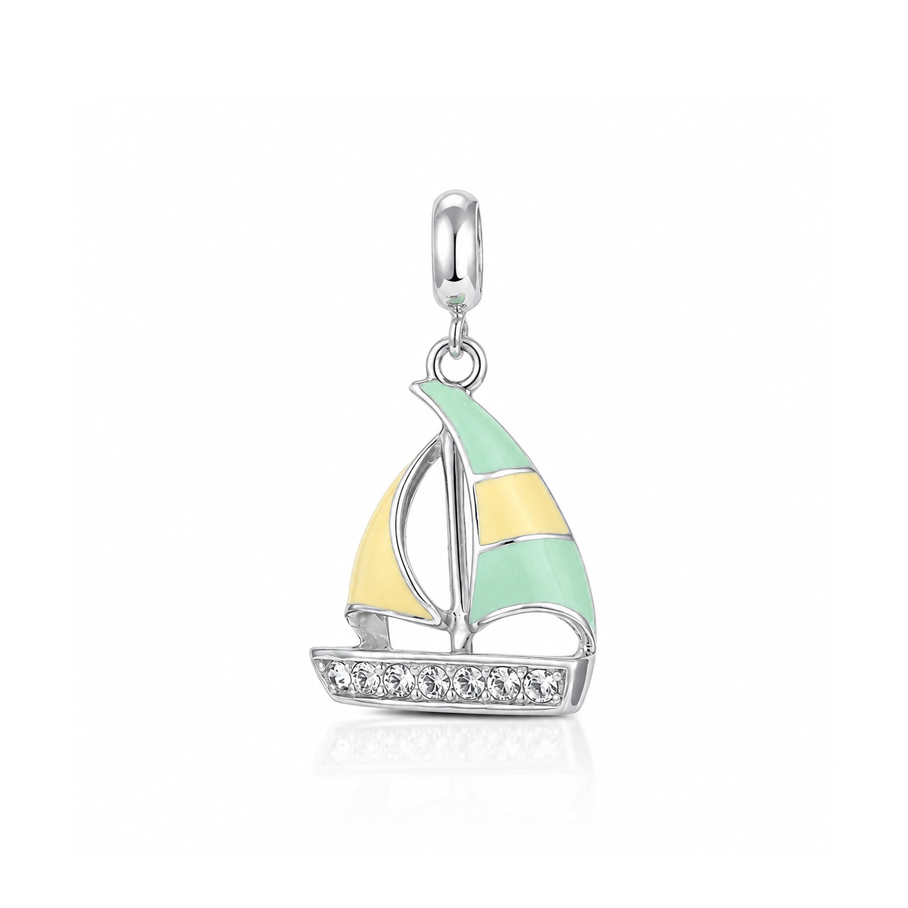 Crystal Sailboat 925 Sterling Silver Charm Pendant