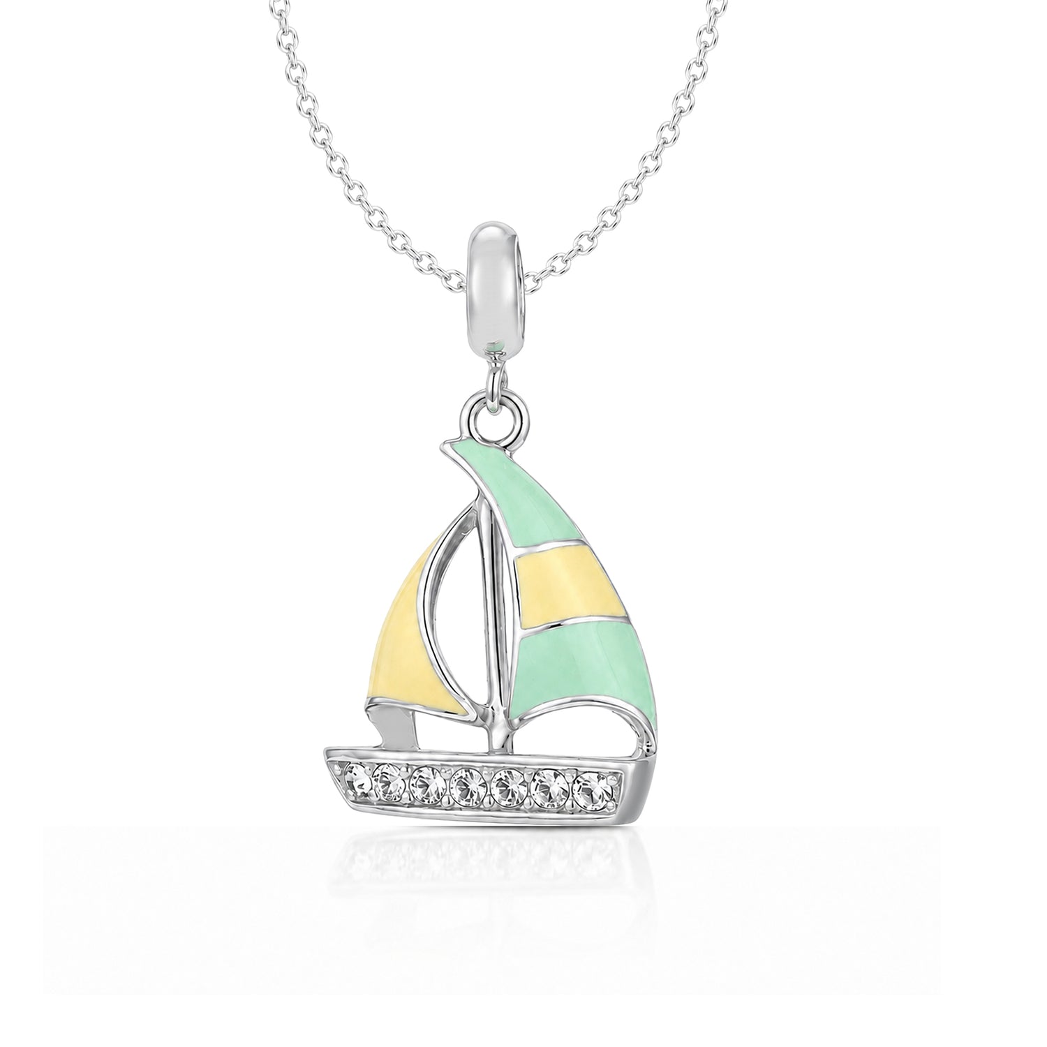 Crystal Sailboat 925 Sterling Silver Charm Pendant