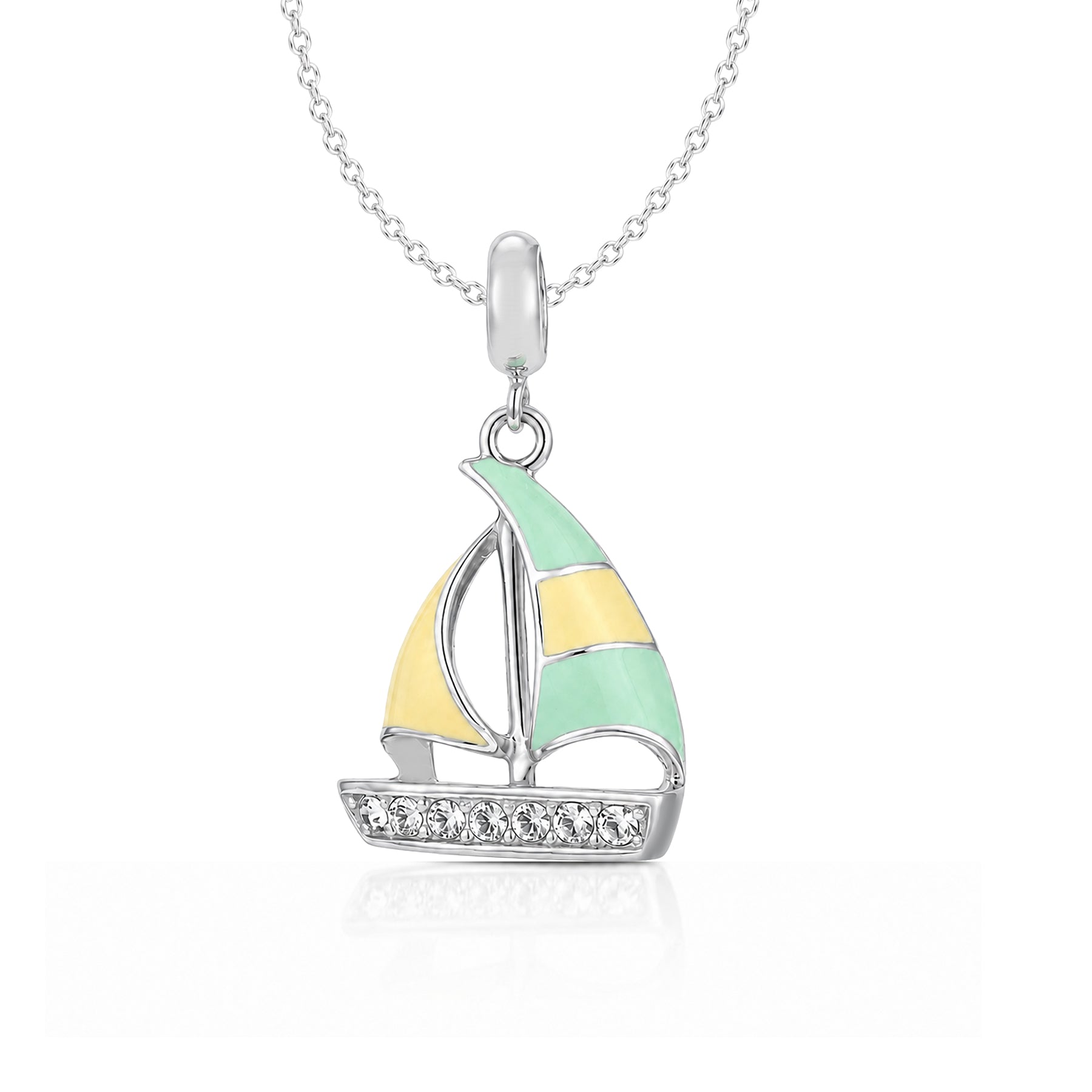 Crystal Sailboat 925 Sterling Silver Charm Pendant
