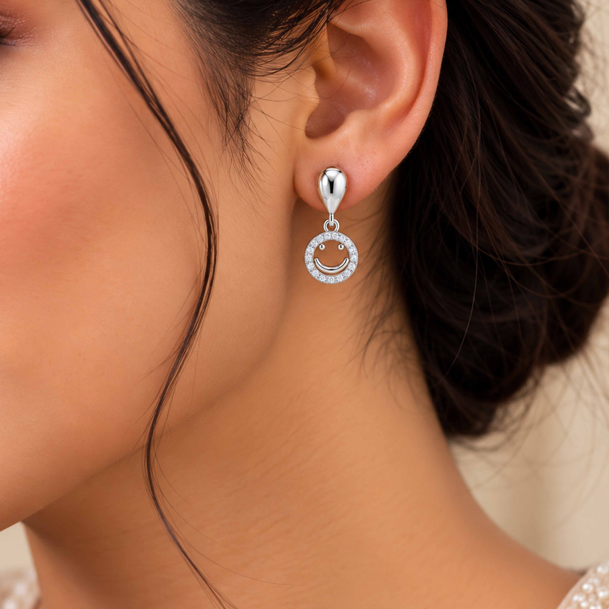 Crystal Smiley Face Sterling Silver Earring