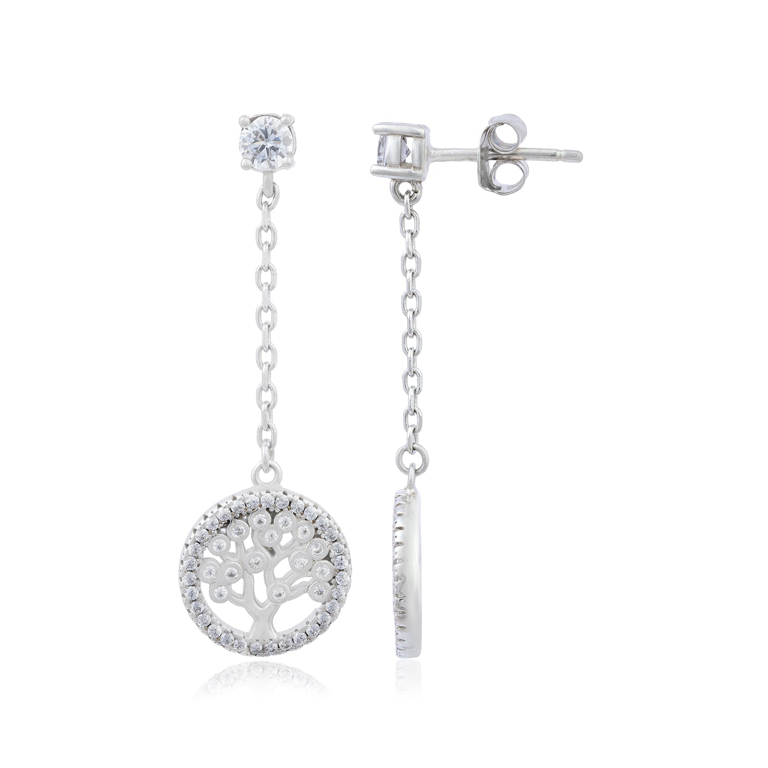 Crystal Branches Rhodium Plated Long Drop Earring 
