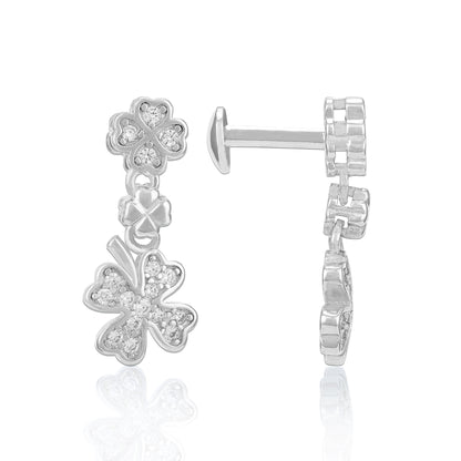 Crystal Clover 925 Sterling Silver Drop Earrings for Women