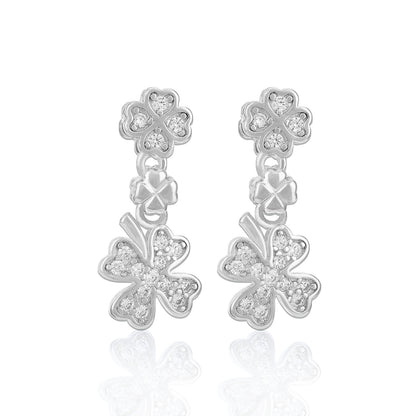 Crystal Clover 925 Sterling Silver Drop Earrings for Women