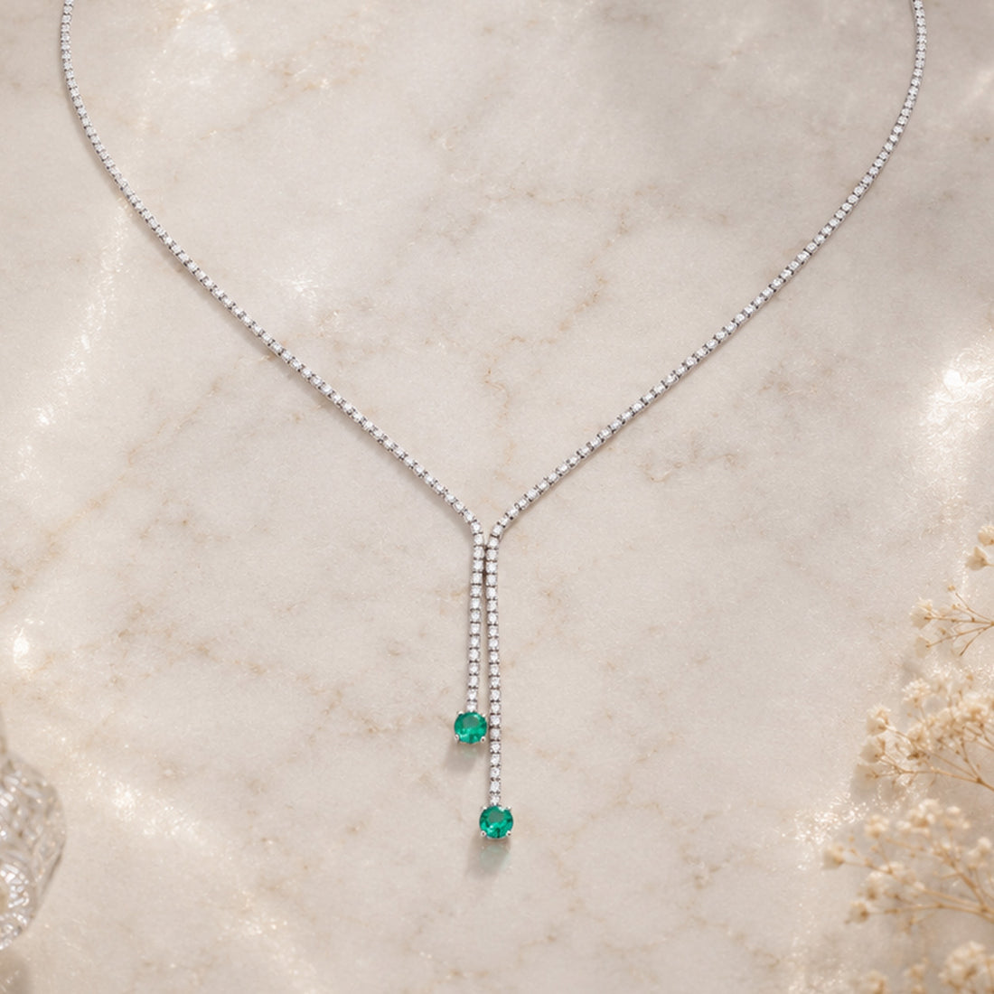 Crystal Green Cascade 925 Sterling Silver Necklace for women