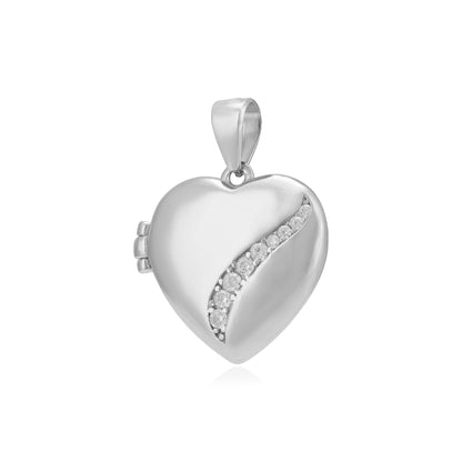 925 Crystal Heart Rhodium Plated Simple Stoned Locket Pendants