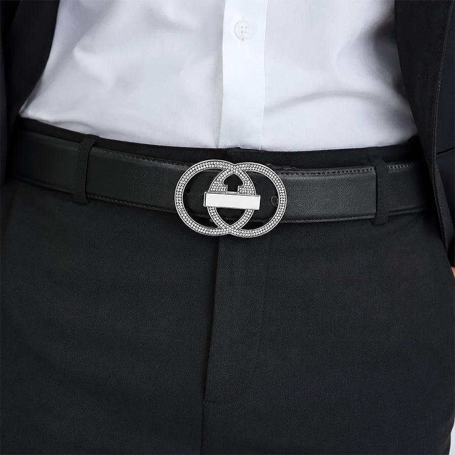 Crystal Interlocking Oval Sterling Silver Belt Buckle