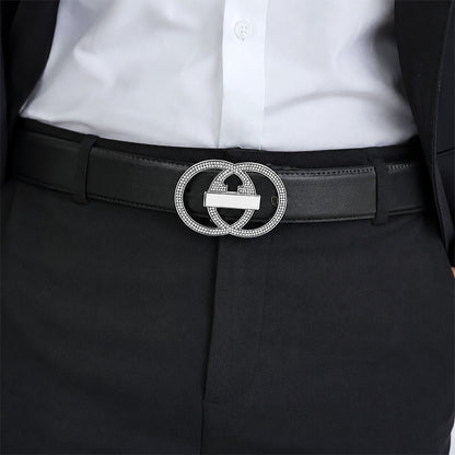 Crystal Interlocking Oval Sterling Silver Belt Buckle