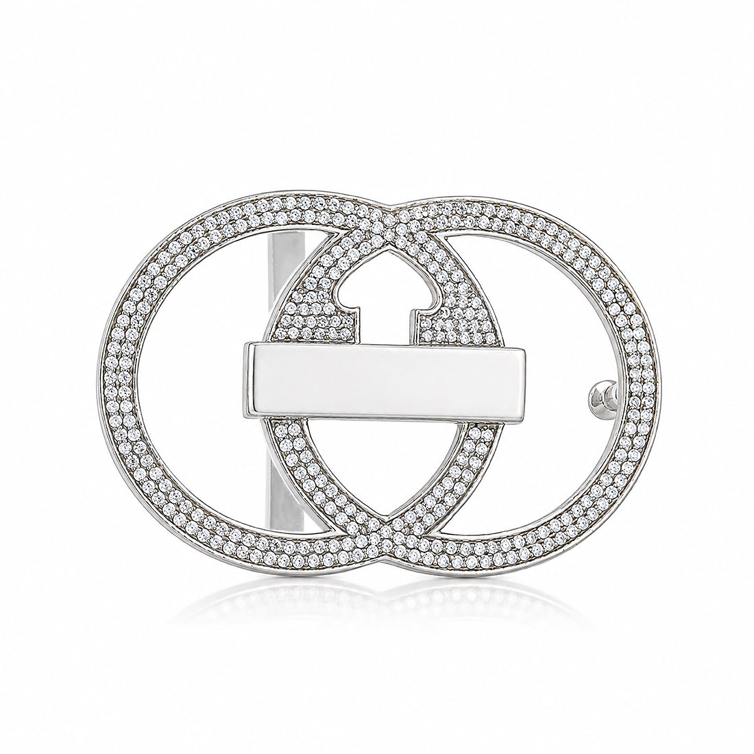 Crystal Interlocking Oval Sterling Silver Belt Buckle