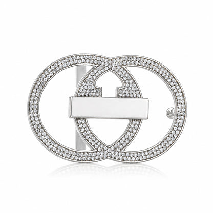 Crystal Interlocking Oval Sterling Silver Belt Buckle
