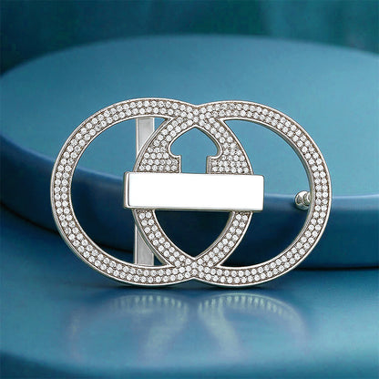 Crystal Interlocking Oval Sterling Silver Belt Buckle