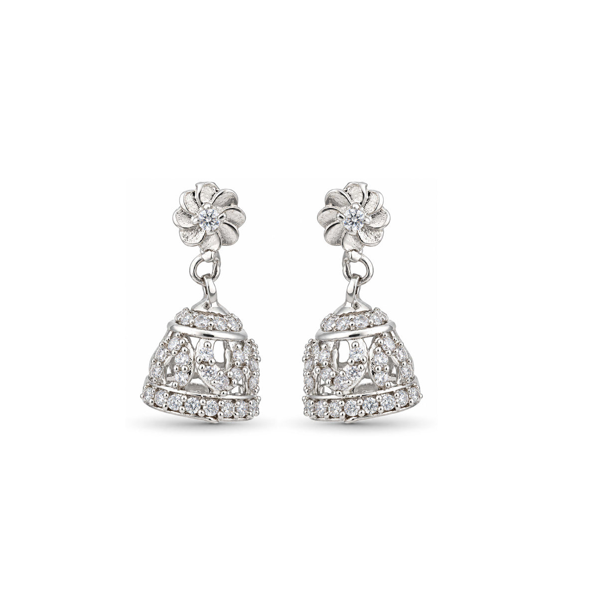 Crystal Jhumka Floral Sterling Silver Earring