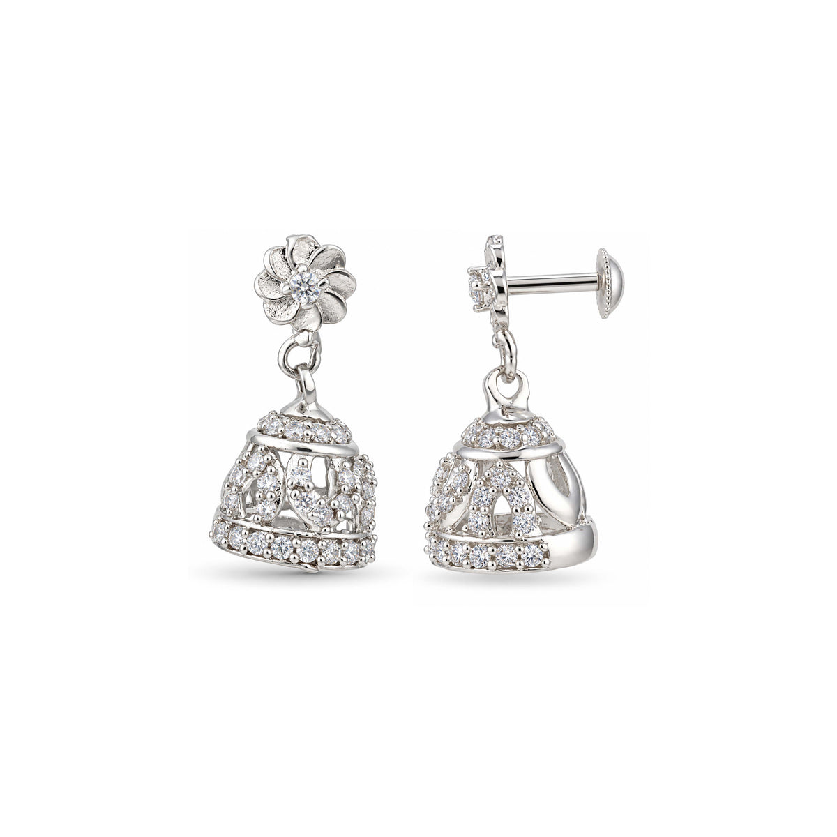 Crystal Jhumka Floral Sterling Silver Earring
