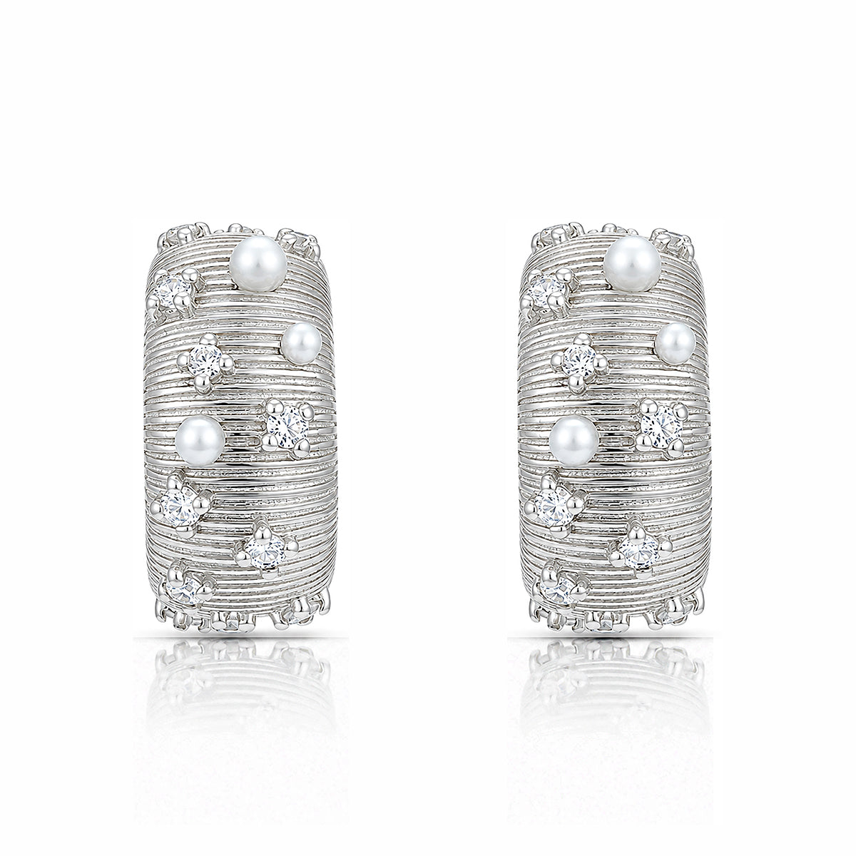 Crystal Pearl Harmony 925 Sterling Silver Hoop Earrings