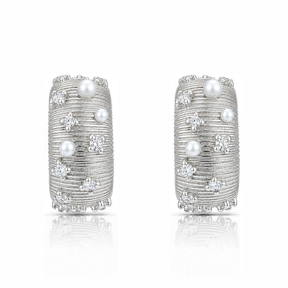 Crystal Pearl Harmony 925 Sterling Silver Hoop Earrings