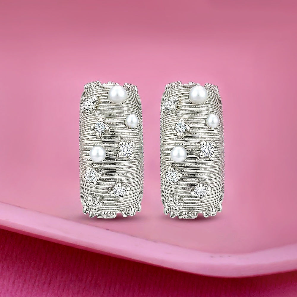 Crystal Pearl Harmony 925 Sterling Silver Hoop Earrings