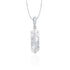 Silver geometric pendant necklace on a white background