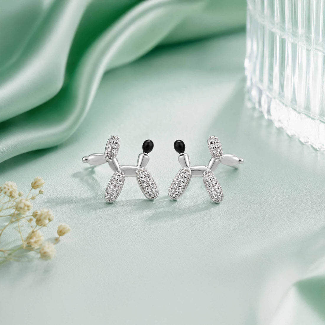 Crystal Pup Delight 925 Sterling Silver Elegant Earrings