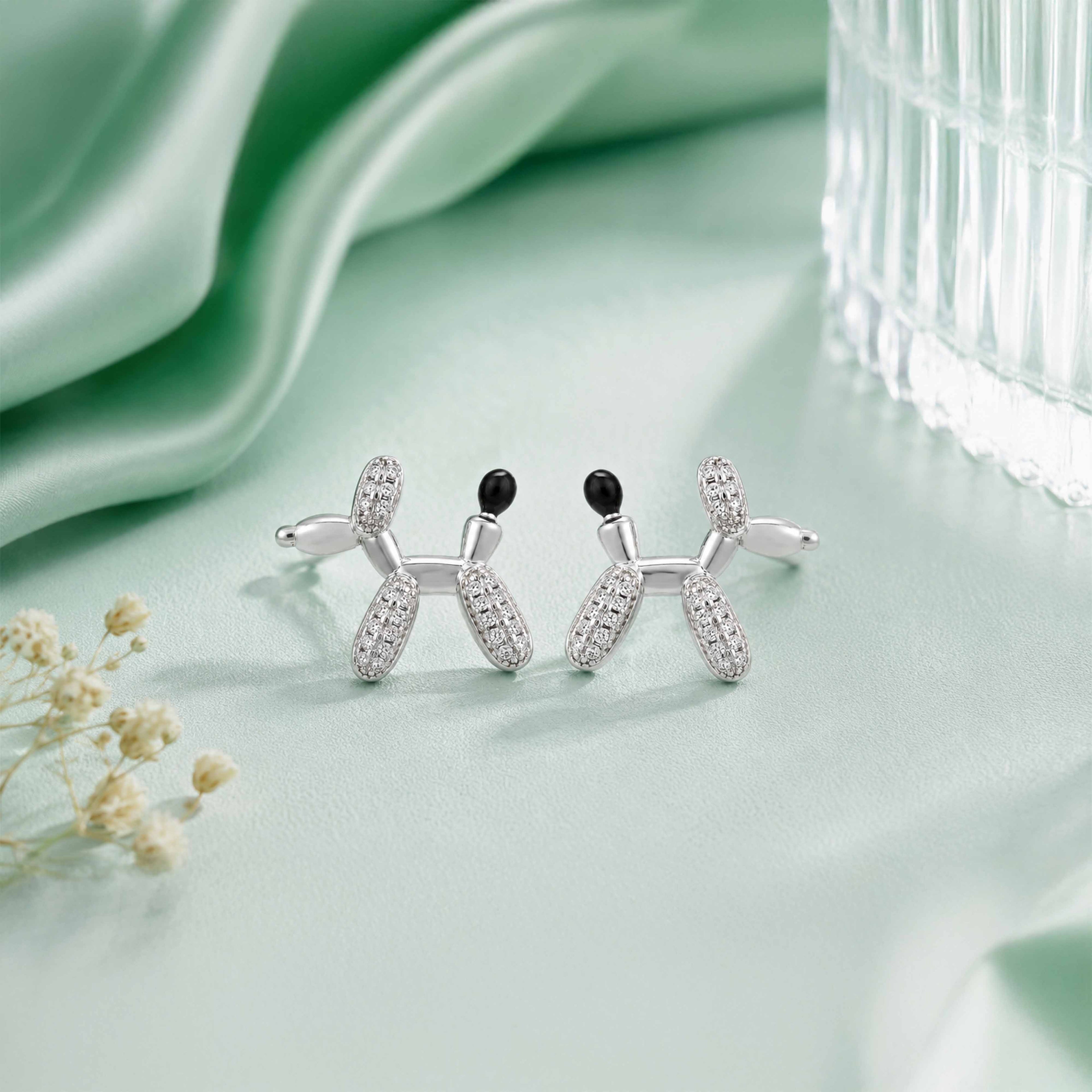 Crystal Pup Delight 925 Sterling Silver Elegant Earrings