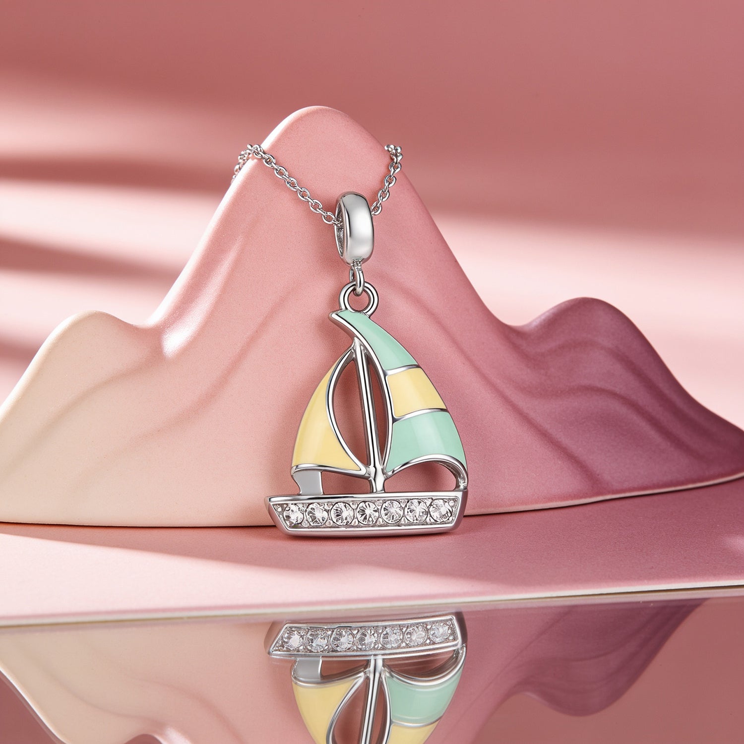 Crystal Sailboat 925 Sterling Silver Charm Pendant